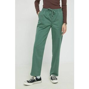 Nohavice Vans dámske, zelená farba, široké, vysoký pás vyobraziť