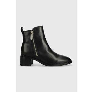 Kožené členkové topánky Tommy Hilfiger Zip Leather Mid Heel Boot dámske, čierna farba, na podpätku, vyobraziť