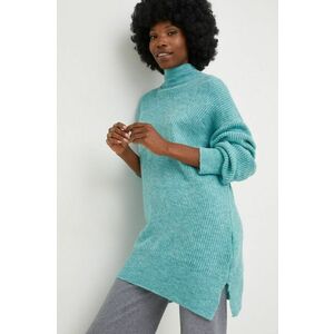 Vlnený sveter Answear Lab dámsky, tyrkysová farba, s polorolákom vyobraziť