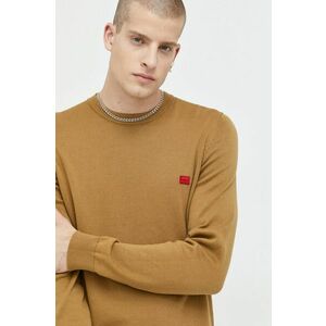 Bavlnený sveter HUGO pánsky, hnedá farba, tenký, vyobraziť