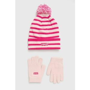 Detská čiapka a rukavice Levi's ružová farba vyobraziť