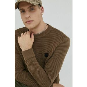 Bavlnený sveter Solid pánsky, hnedá farba, tenký, vyobraziť