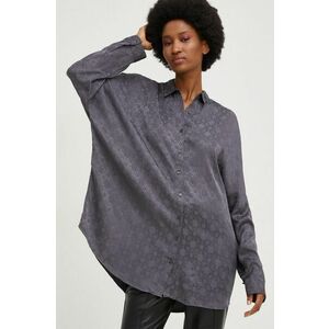 Košeľa Answear Lab dámska, šedá farba, voľný strih, s klasickým golierom vyobraziť