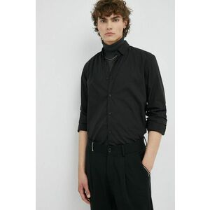 Košeľa Bruuns Bazaar pánska, čierna farba, regular, s golierom button-down vyobraziť