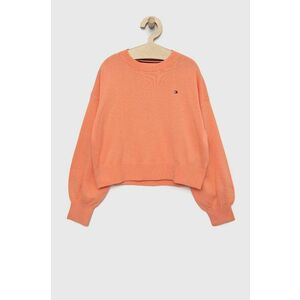 Detský bavlnený sveter Tommy Hilfiger oranžová farba, tenký vyobraziť