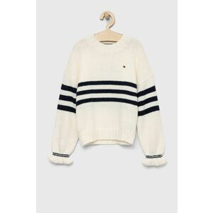 Detský sveter s prímesou vlny Tommy Hilfiger béžová farba, teplý vyobraziť