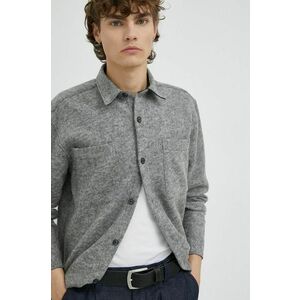 Vlnená košeľa Bruuns Bazaar Wool Reeves pánska, šedá farba, regular, s klasickým golierom vyobraziť