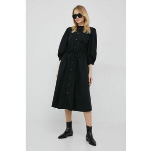 Bavlnené šaty Polo Ralph Lauren čierna farba, midi, áčkový strih vyobraziť