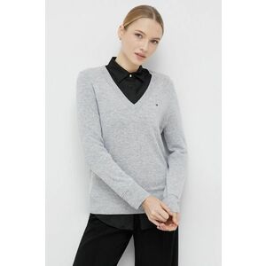 Vlnený sveter Tommy Hilfiger dámsky, šedá farba, tenký, vyobraziť