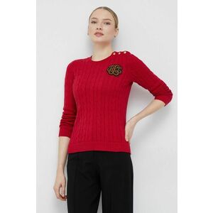 Bavlnený sveter Lauren Ralph Lauren dámsky, červená farba, tenký, vyobraziť