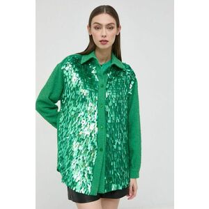 Košeľa Pinko dámska, zelená farba, voľný strih, s klasickým golierom vyobraziť