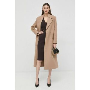 Vlnený kabát Pinko dámsky, béžová farba, prechodný, dvojradový vyobraziť