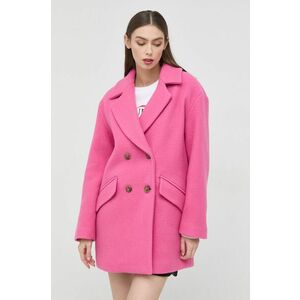 Vlnený kabát Pinko dámsky, ružová farba, prechodný, dvojradový vyobraziť
