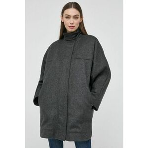 Vlnený kabát Trussardi dámsky, šedá farba, prechodný, oversize vyobraziť