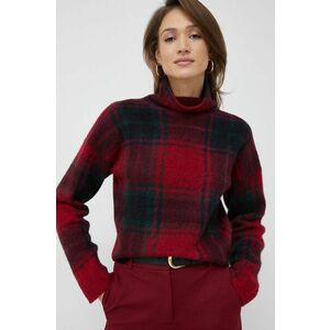 Vlnený sveter Polo Ralph Lauren dámsky, červená farba, s rolákom vyobraziť