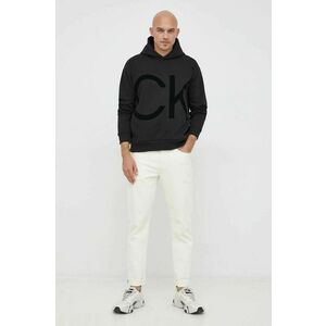 Mikina Calvin Klein pánska, čierna farba, s kapucňou, s potlačou vyobraziť