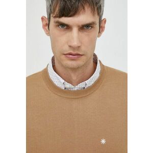 Vlnený sveter Manuel Ritz pánsky, hnedá farba, tenký, vyobraziť