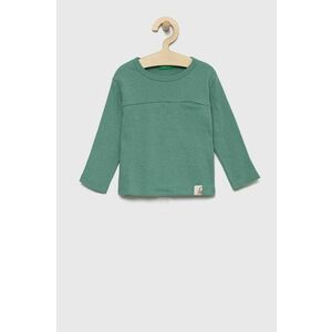 Detská bavlnená košeľa s dlhým rukávom United Colors of Benetton zelená farba, jednofarebný vyobraziť