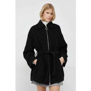 Kabát s prímesou vlny United Colors of Benetton čierna farba, prechodný, oversize vyobraziť
