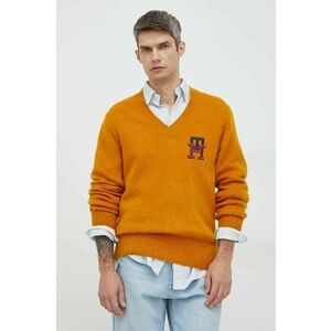 Vlnený sveter Tommy Hilfiger pánsky, hnedá farba, tenký, vyobraziť