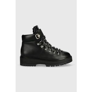 Členkové topánky Tommy Hilfiger Leather Outdoor Flat Boot dámske, čierna farba, na platforme, jemne zateplené vyobraziť