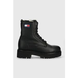 Kožené členkové topánky Tommy Jeans Tommy Jeans Urban Warmlined Boot dámske, čierna farba, na plochom podpätku, zateplené vyobraziť