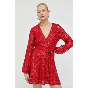 Šaty Bardot červená farba, mini, áčkový strih vyobraziť