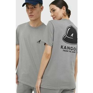 Bavlnené tričko Kangol šedá farba, s potlačou vyobraziť