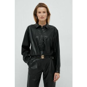 Košeľa Dkny dámska, čierna farba, regular, s klasickým golierom vyobraziť