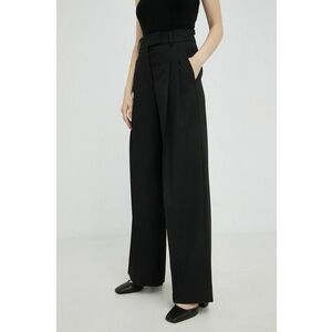 Nohavice s prímesou vlny By Malene Birger dámske, čierna farba, široké, vysoký pás vyobraziť