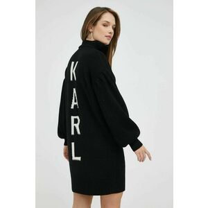 Šaty s prímesou vlny Karl Lagerfeld čierna farba, mini, oversize vyobraziť