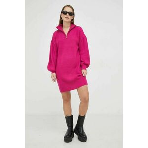 Šaty s prímesou vlny Karl Lagerfeld ružová farba, mini, oversize vyobraziť