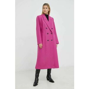 Vlnený kabát Gestuz ružová farba, prechodný, dvojradový vyobraziť