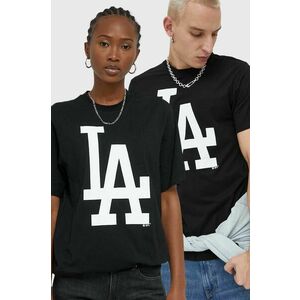 Bavlnené tričko 47brand Mlb Los Angeles Dodgers čierna farba, s potlačou vyobraziť