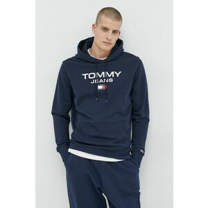 Bavlnená mikina Tommy Jeans pánska, tmavomodrá farba, s kapucňou, s nášivkou vyobraziť