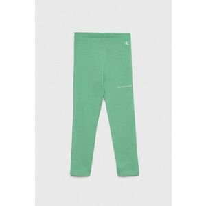 Detské legíny Calvin Klein Jeans zelená farba, s potlačou vyobraziť