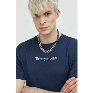 Bavlnené tričko Tommy Jeans tmavomodrá farba, s nášivkou vyobraziť