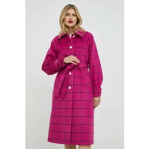Vlnený kabát Custommade Isabel ružová farba, prechodný, vyobraziť