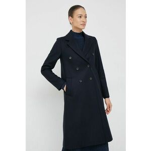 Vlnený kabát PS Paul Smith tmavomodrá farba, prechodný, dvojradový vyobraziť
