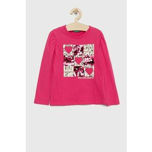 Detská bavlnená košeľa s dlhým rukávom United Colors of Benetton ružová farba, vyobraziť
