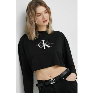 Bavlnené tričko s dlhým rukávom Calvin Klein Jeans čierna farba, vyobraziť