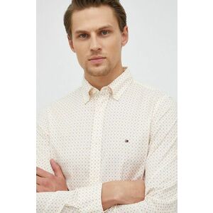 Bavlnená košeľa Tommy Hilfiger pánska, béžová farba, slim, s golierom button-down vyobraziť