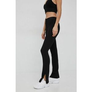 Nohavice Calvin Klein Jeans dámske, čierna farba, rovné, vysoký pás vyobraziť