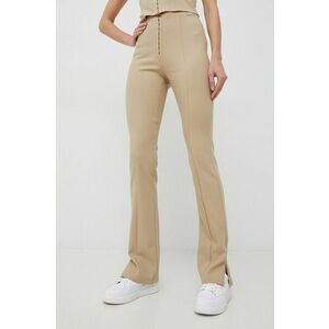 Nohavice Calvin Klein Jeans dámske, béžová farba, rovné, vysoký pás vyobraziť