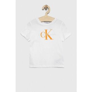 Detské bavlnené tričko Calvin Klein Jeans biela farba, s potlačou vyobraziť