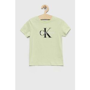Detské bavlnené tričko Calvin Klein Jeans zelená farba, s potlačou vyobraziť