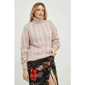 Vlnený sveter Answear Lab dámsky, ružová farba, teplý, s rolákom vyobraziť