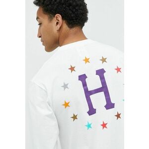 Bavlnené tričko s dlhým rukávom HUF biela farba, s potlačou vyobraziť
