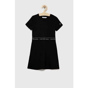 Dievčenské šaty Calvin Klein Jeans čierna farba, midi, rovný strih vyobraziť