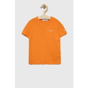 Detské bavlnené tričko Calvin Klein Jeans oranžová farba, s potlačou vyobraziť